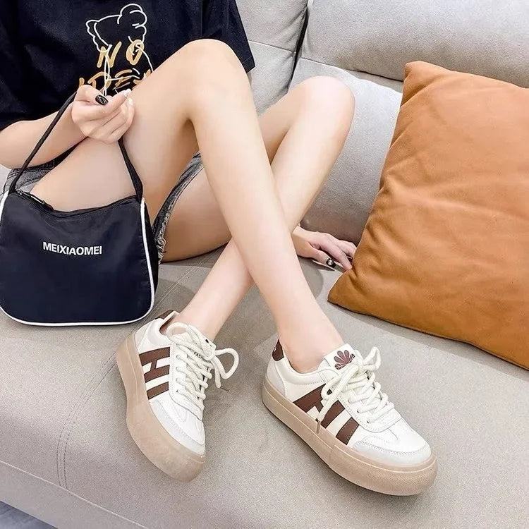 Comfortable Thick Bottom Platform Women's Shoes Fall Season New Style Casual High Toppling White Shoes Rubber Upgraded PU Insole