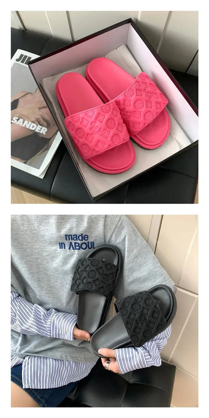 Ladies Magic Sticker Flat Slippers Summer New Designer Luxury Sandals for Women Elegant Home Flat Slippers Zapatos De Mujer