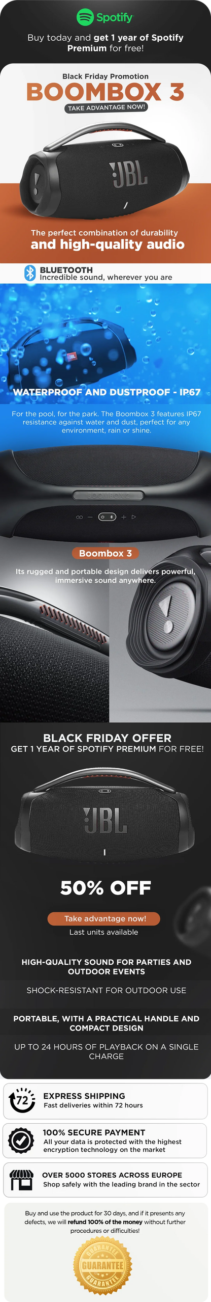 Boombox 3 + Spotify Premium 1 year - (BLACK FRIDAY WARM UP)